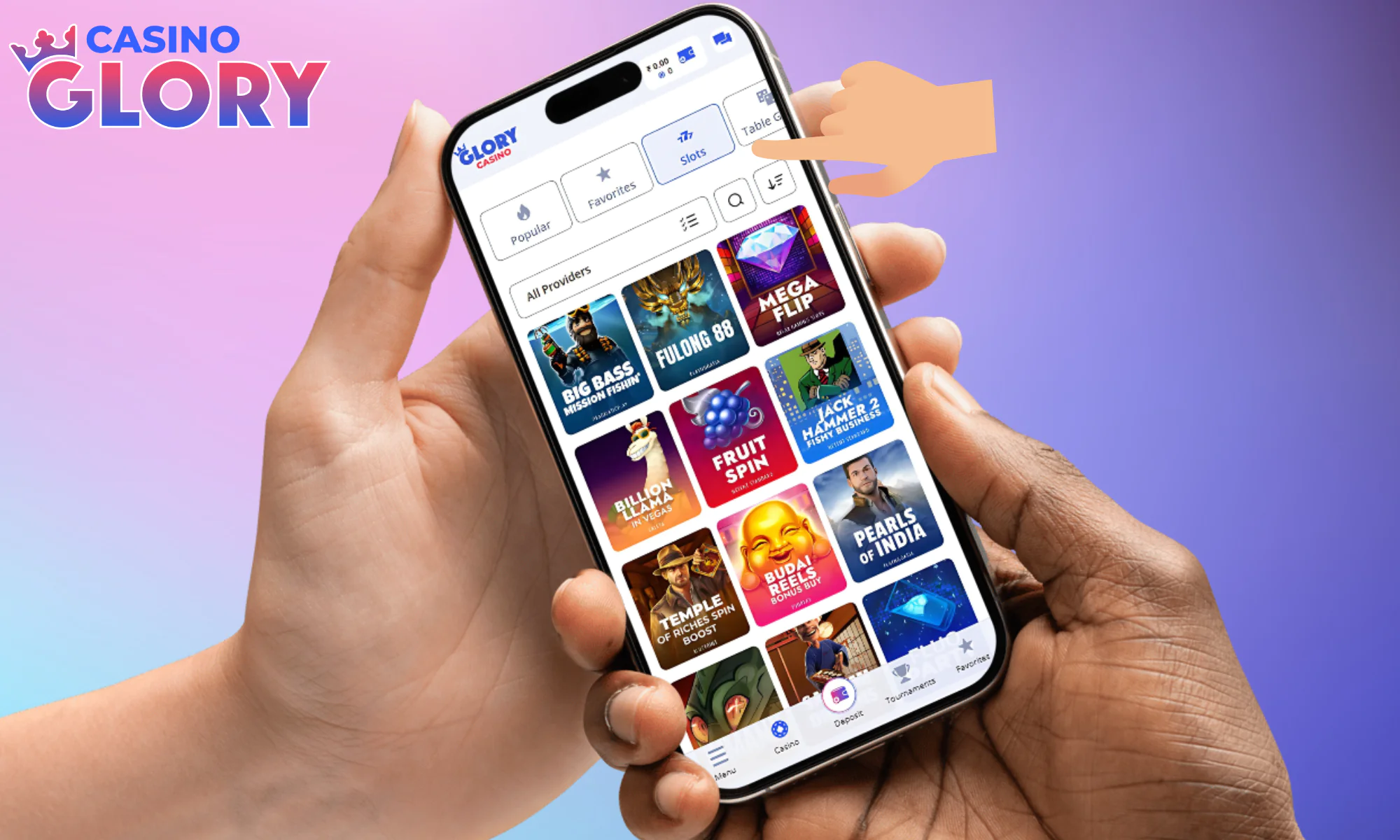 Step 3: Choose a game and start playing at Glory Casino